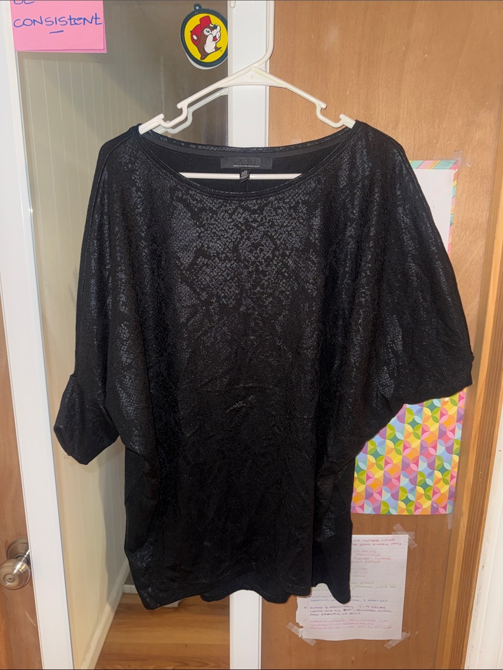 White House Black Market Black Shimmer Batwing Sleeve Top